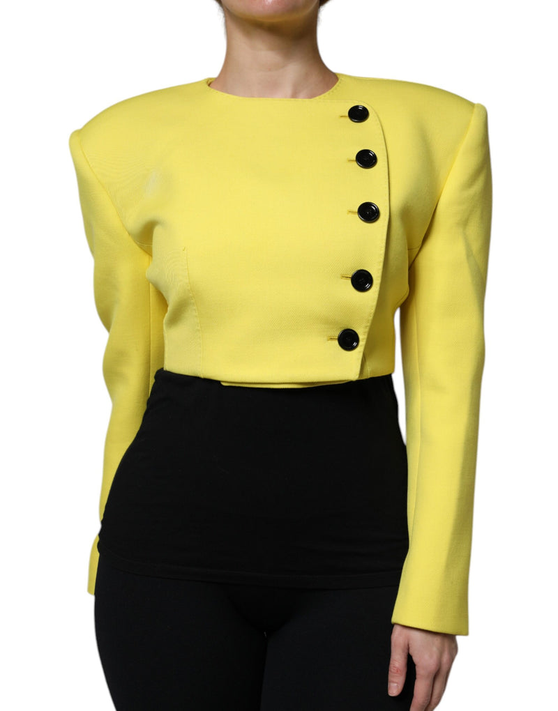 Lemon Yellow Wool Long Sleeves Cropped Coat Jacket-Dolce & Gabbana-LabelTerrace.com