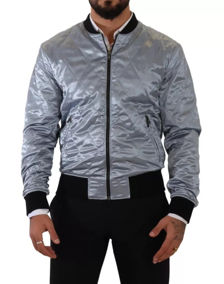 Light Blue Bomber Coat Men Jacket-Dolce & Gabbana-LabelTerrace.com