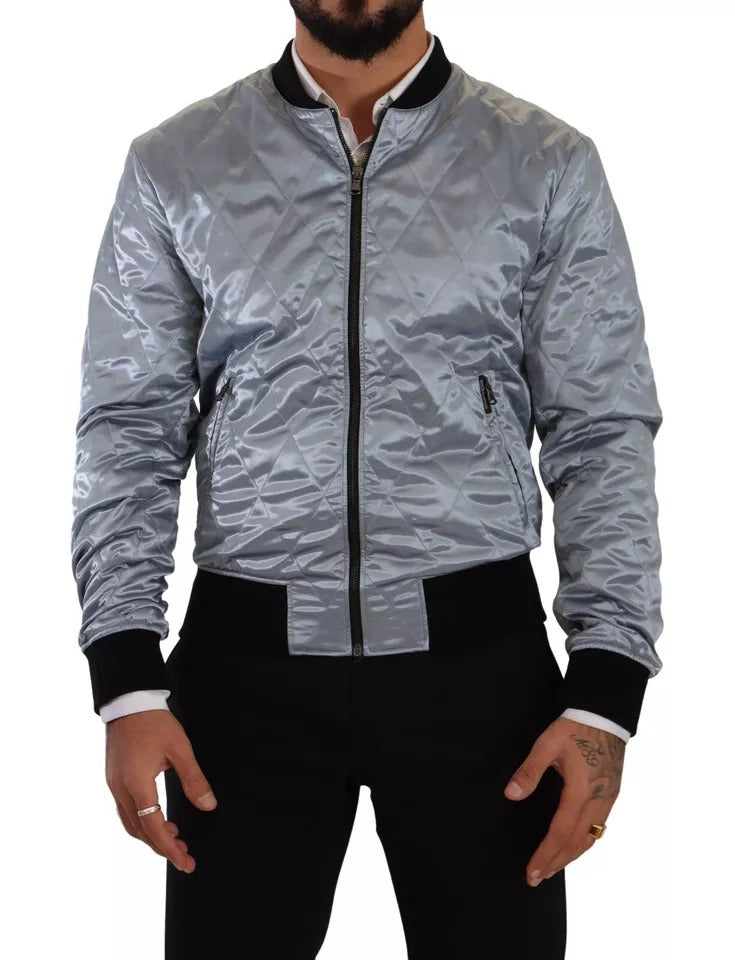 Light Blue Bomber Coat Men Jacket-Dolce & Gabbana-LabelTerrace.com