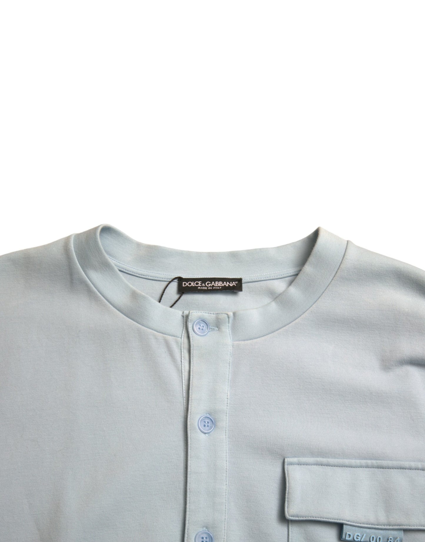 Light Blue Cotton Buttoned Pullover Sweater-Dolce & Gabbana-LabelTerrace.com