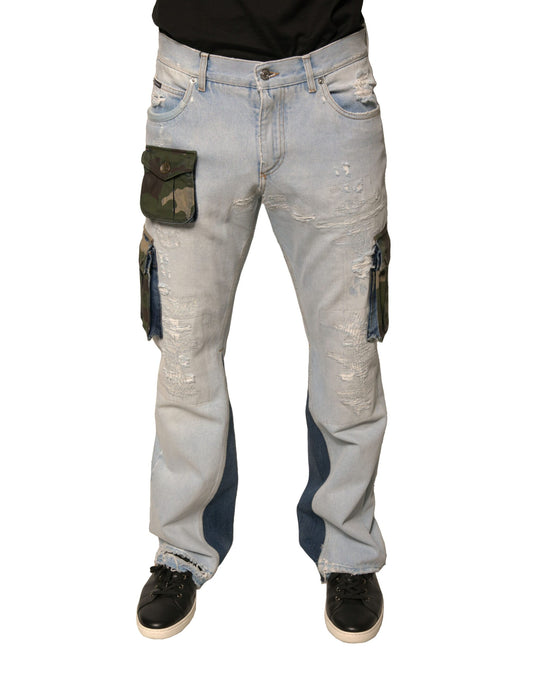 Light Blue Cotton Cargo Straight Denim Jeans-Dolce & Gabbana-LabelTerrace.com