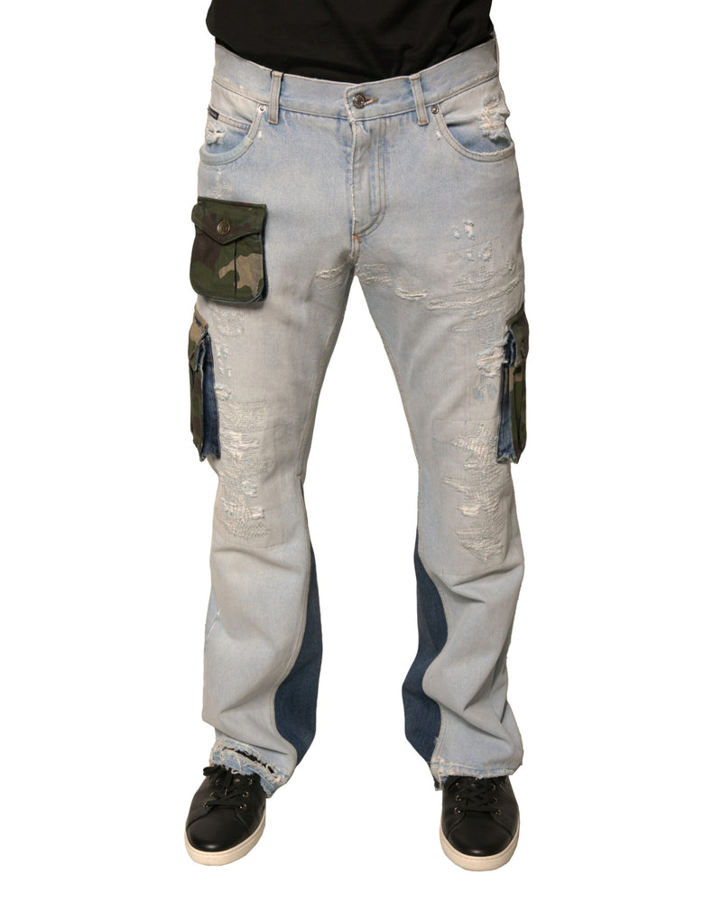Light Blue Cotton Cargo Straight Denim Jeans-Dolce & Gabbana-LabelTerrace.com