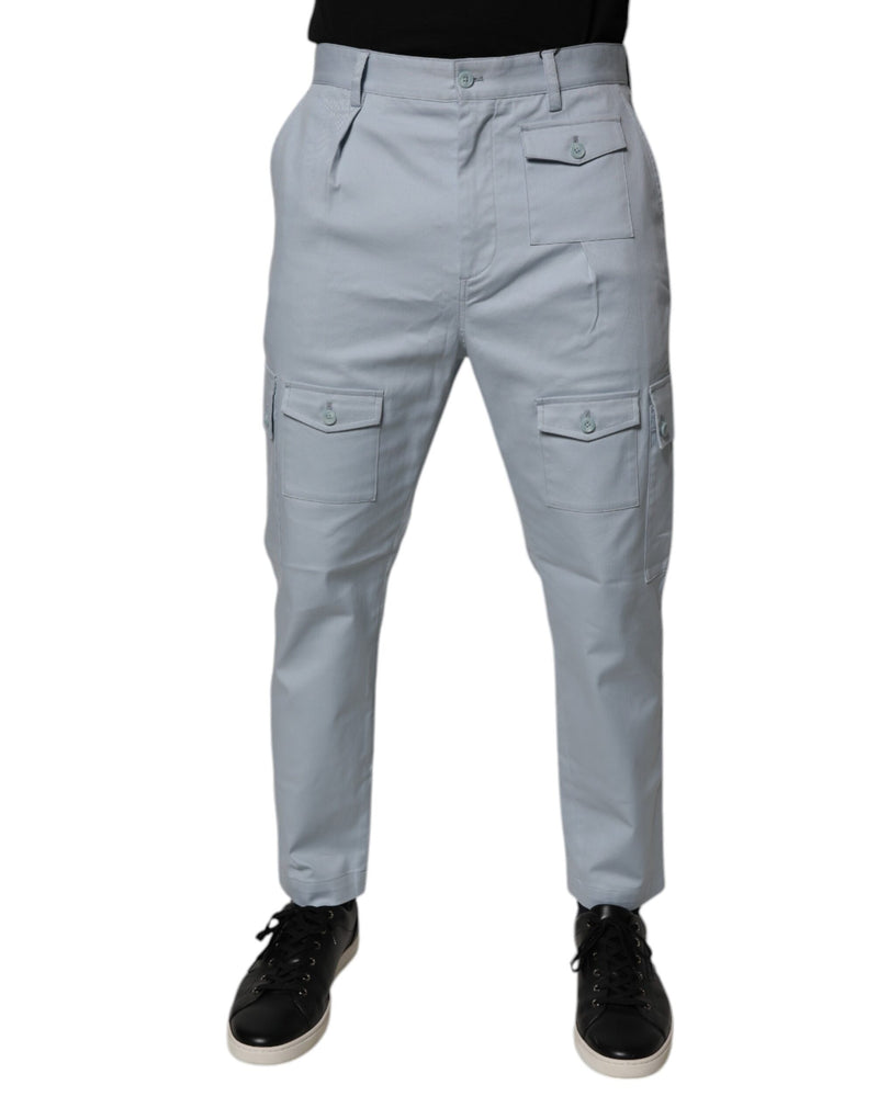 Light Blue Cotton Cargo Tapered Pants-Dolce & Gabbana-LabelTerrace.com