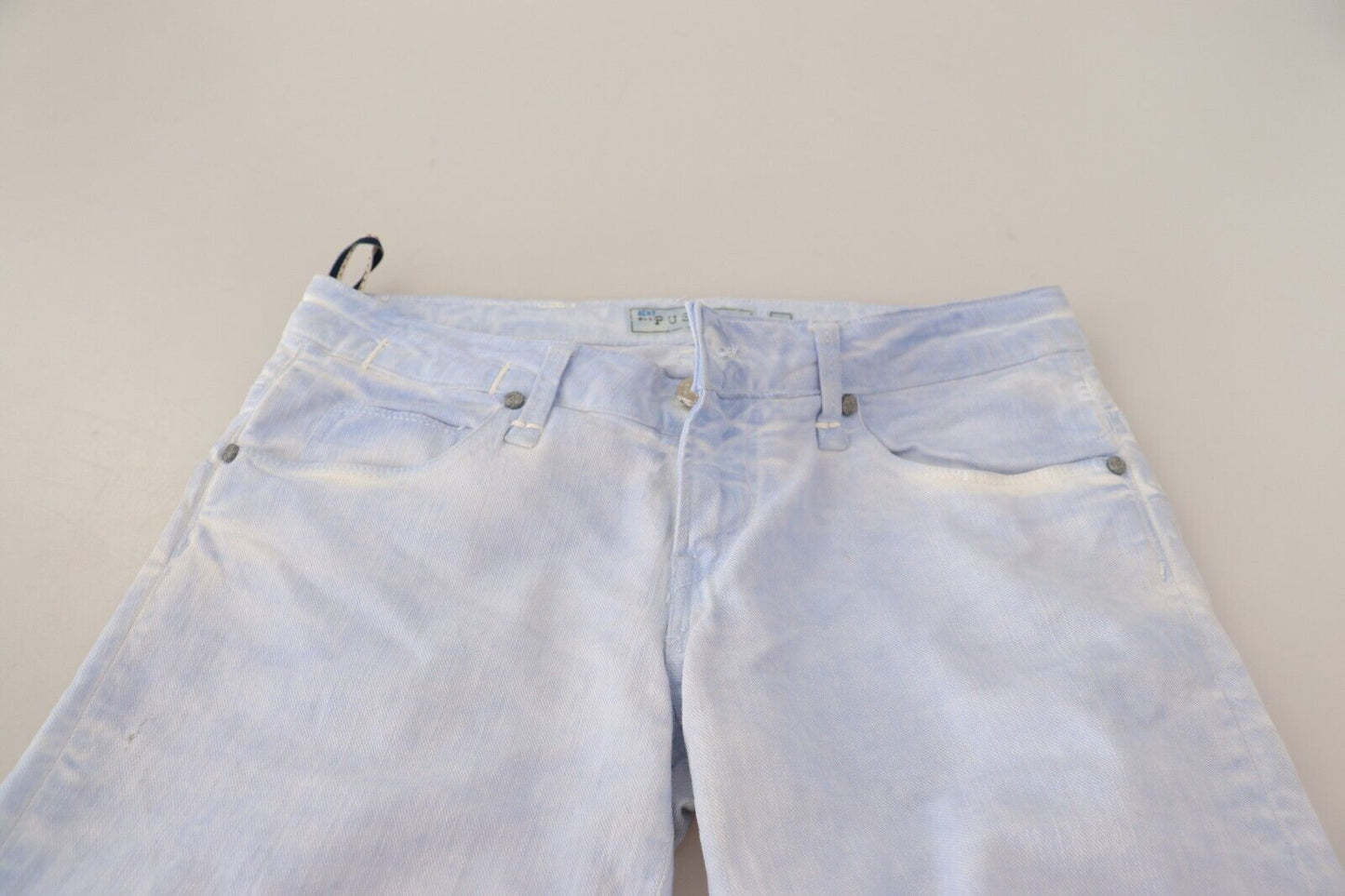 Light Blue Cotton Folded Hem Denim Skinny Women Trouser Jeans