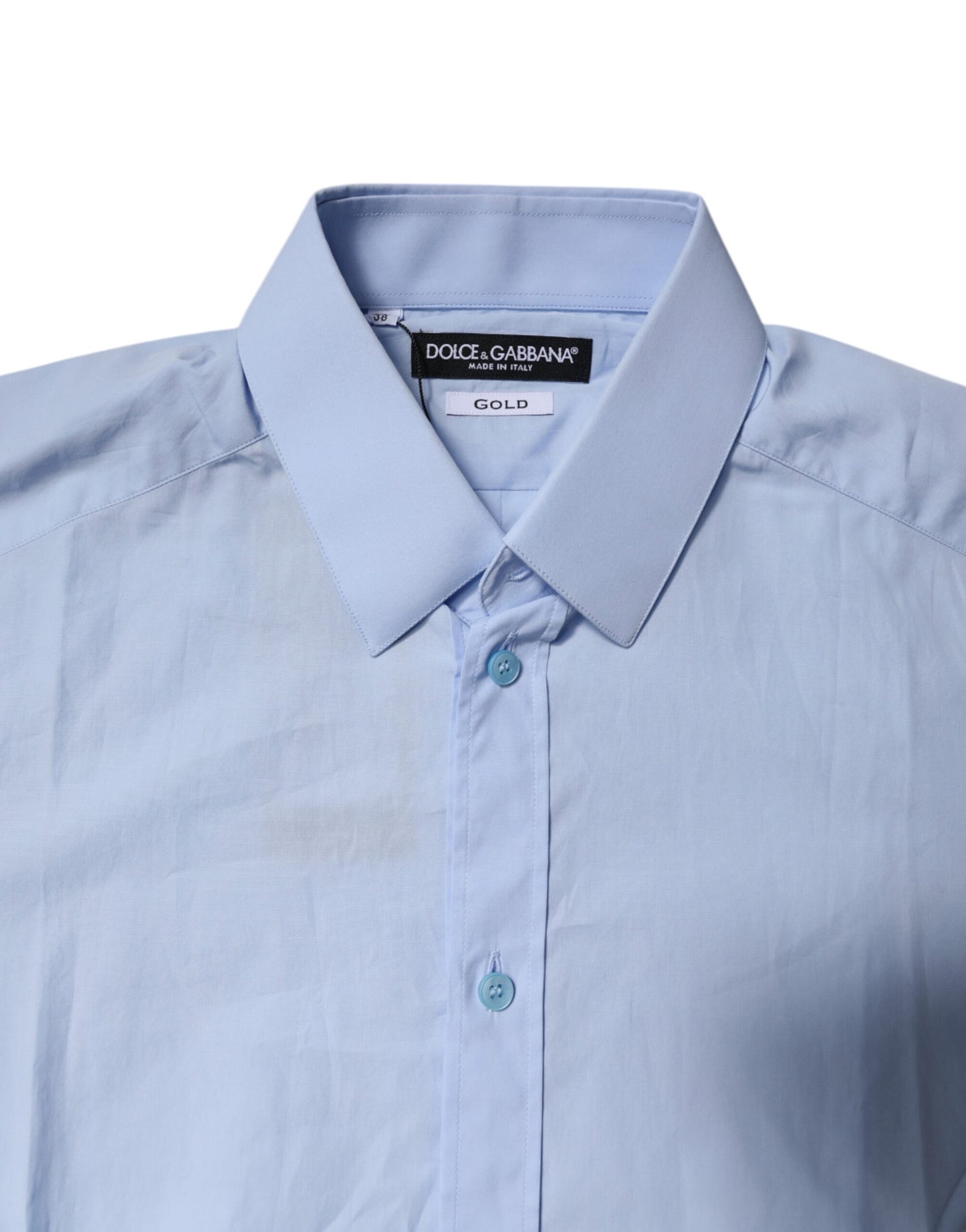 Light Blue Cotton GOLD Dress Formal Shirt-Dolce & Gabbana-LabelTerrace.com