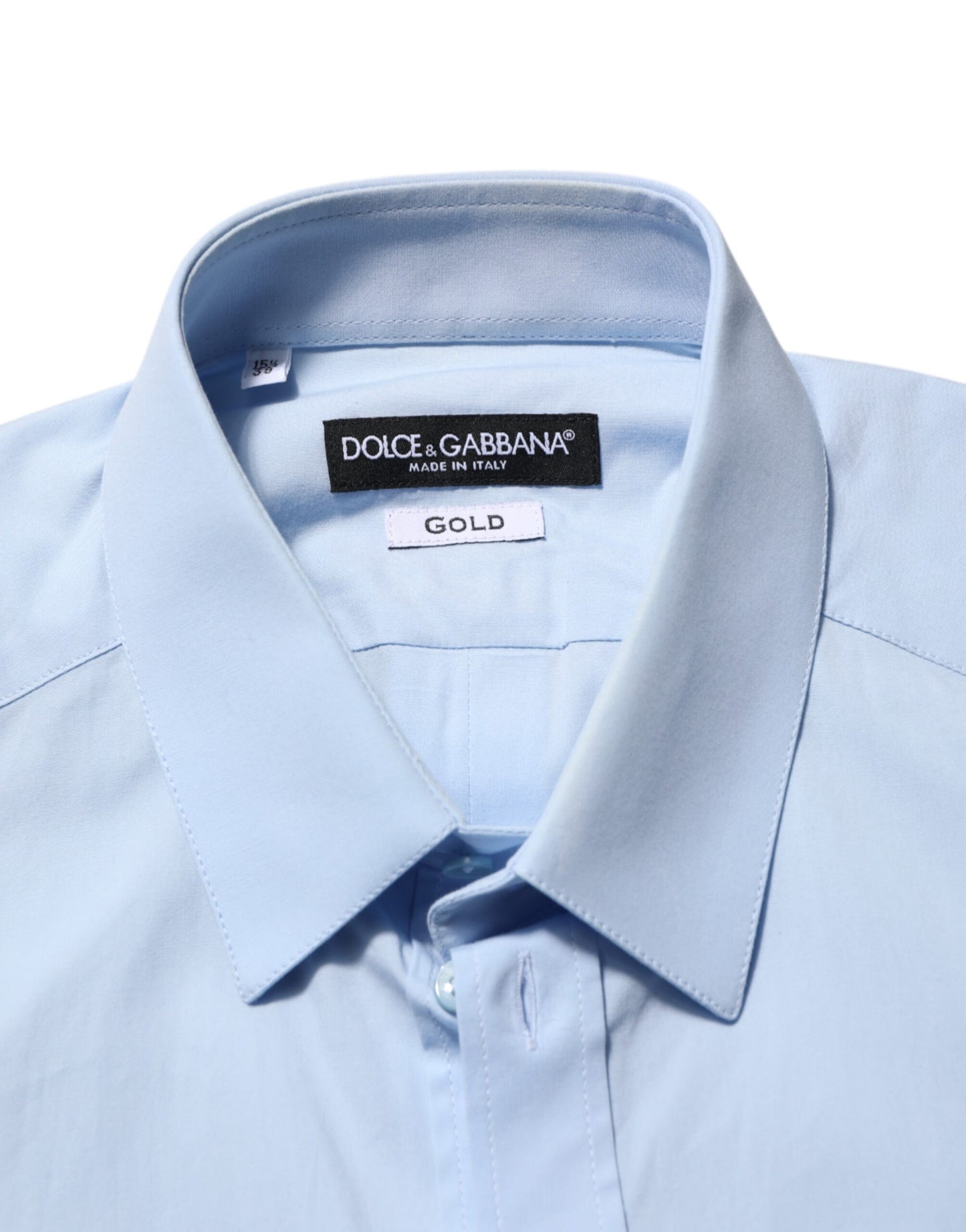 Light Blue Cotton GOLD Formal Men Dress Shirt-Dolce & Gabbana-LabelTerrace.com