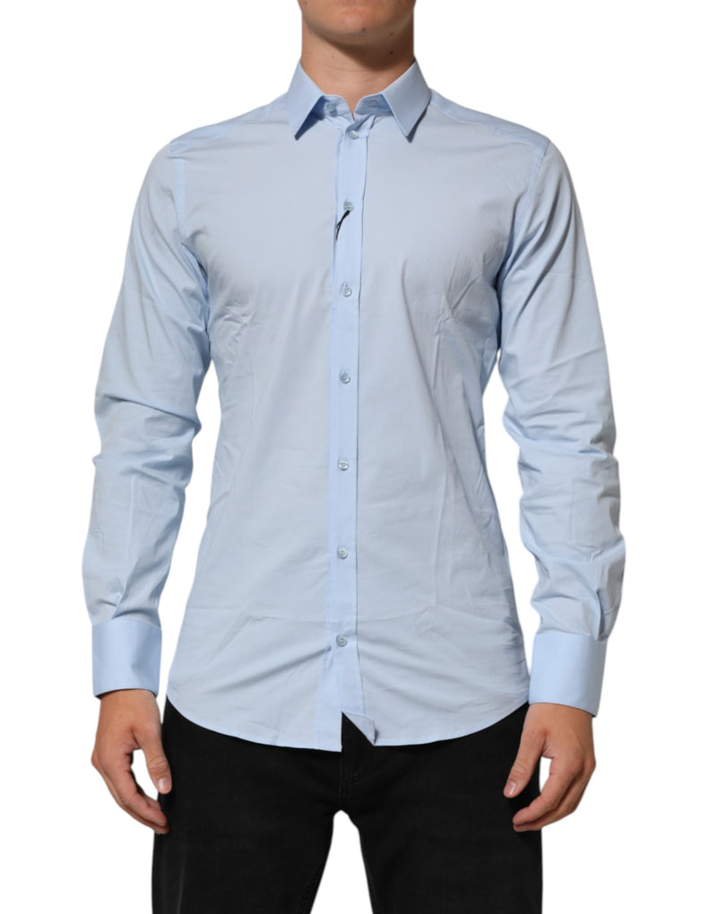 Light Blue Cotton GOLD Formal Men Dress Shirt-Dolce & Gabbana-LabelTerrace.com