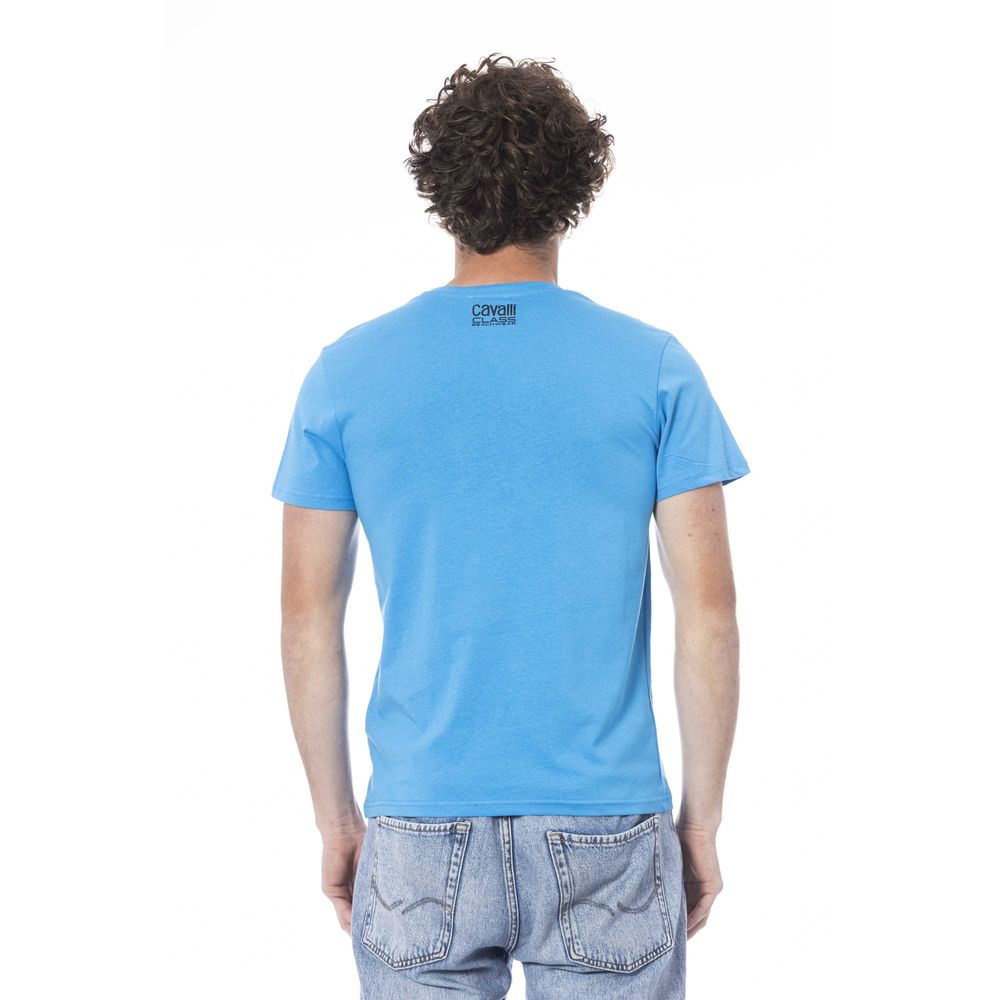 Light Blue Cotton Men T-Shirt-Cavalli Class-LabelTerrace.com