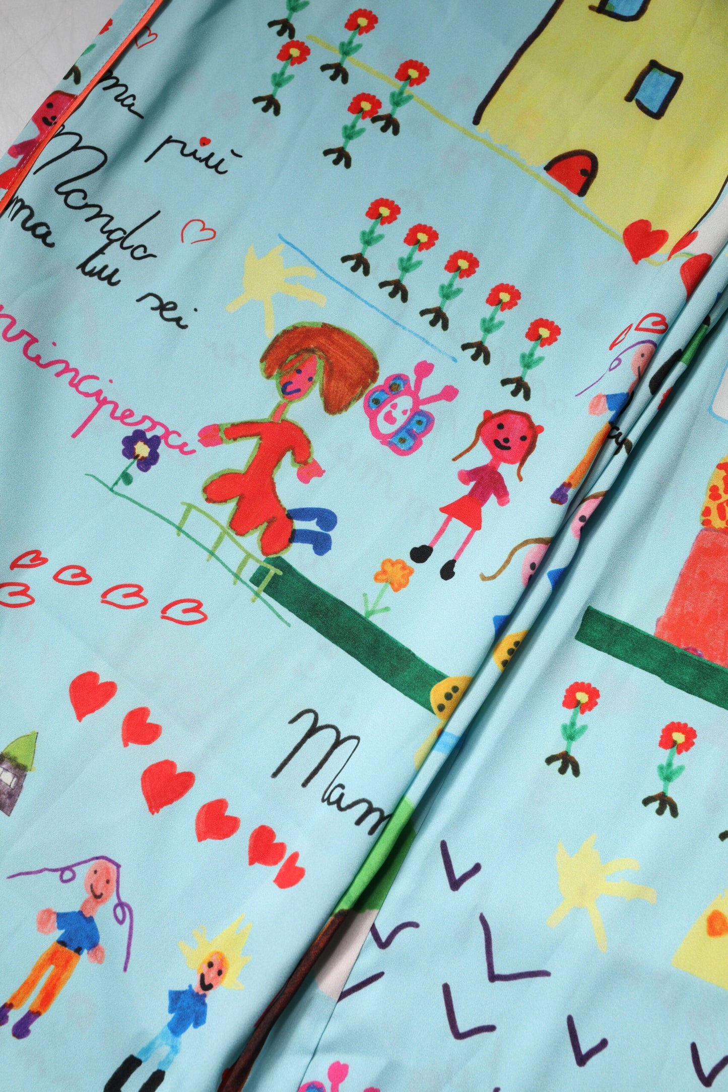 Light Blue Drawing Mid Waist Wide Leg Pants-Dolce & Gabbana-LabelTerrace.com