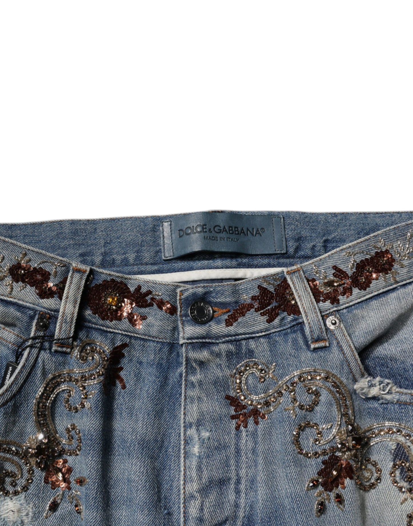 Light Blue Embroidered Skinny Denim Jeans-Dolce & Gabbana-LabelTerrace.com