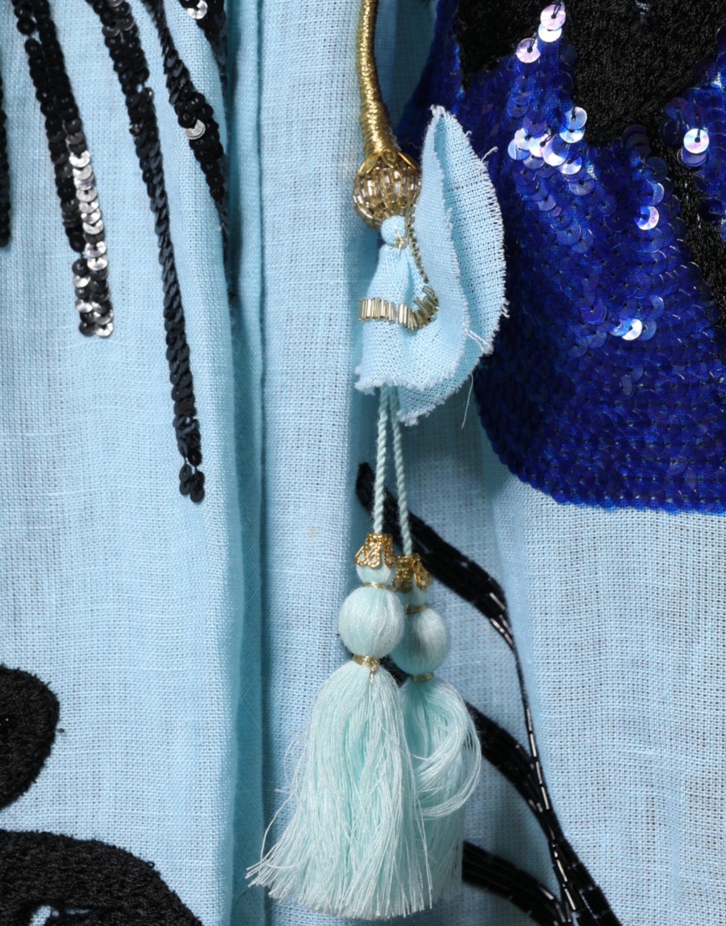 Light Blue Floral Embellished Shirt Maxi Dress-Christian Pellizzari-LabelTerrace.com