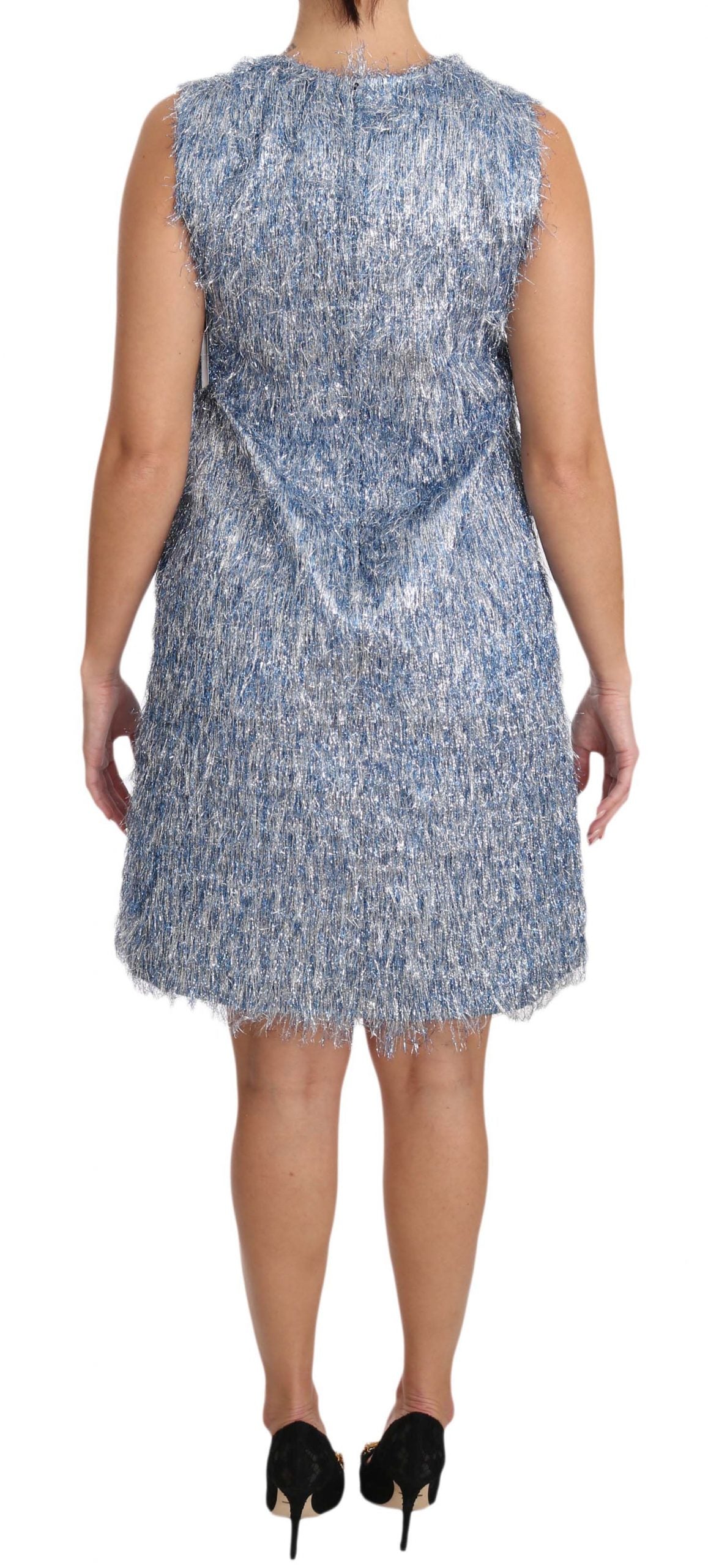 Light Blue Fringe Shift Gown Dress-Dolce & Gabbana-LabelTerrace.com