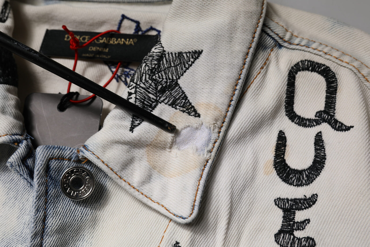 Light Blue Graffiti Button Down Denim Jacket-Dolce & Gabbana-LabelTerrace.com