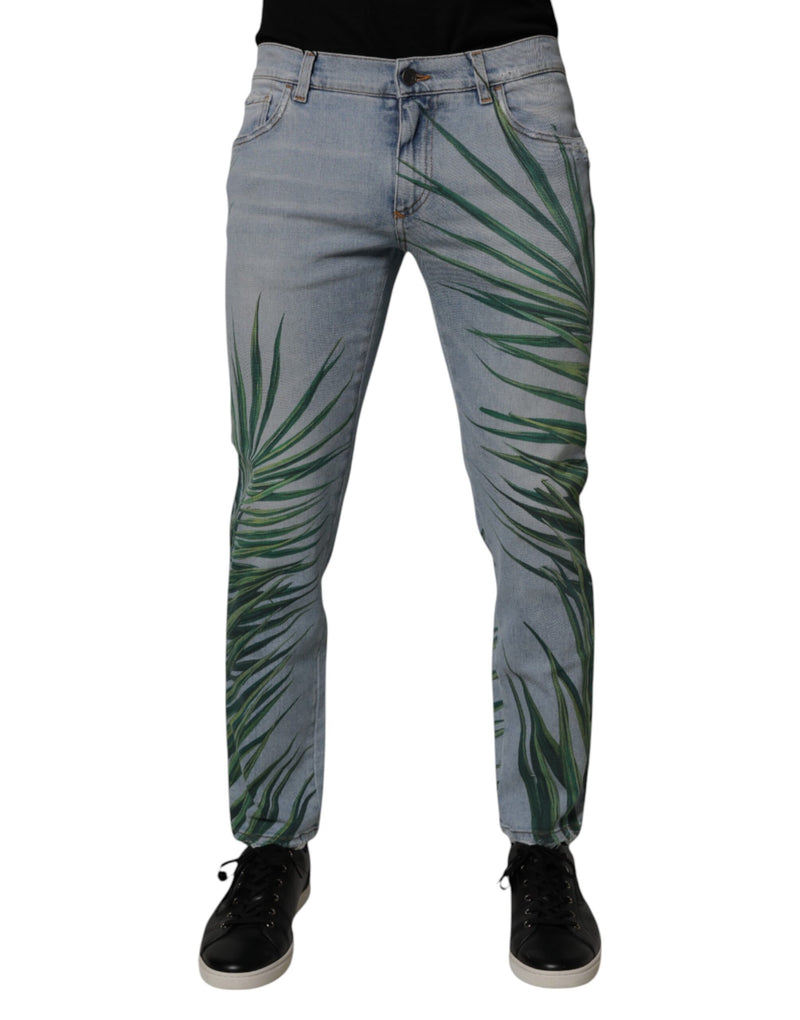 Light Blue Leaf Cotton Classic Men Denim Jeans-Dolce & Gabbana-LabelTerrace.com