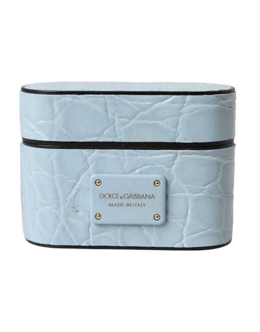 Light Blue Leather Metal Logo Plaque Airpods Case-Dolce & Gabbana-LabelTerrace.com