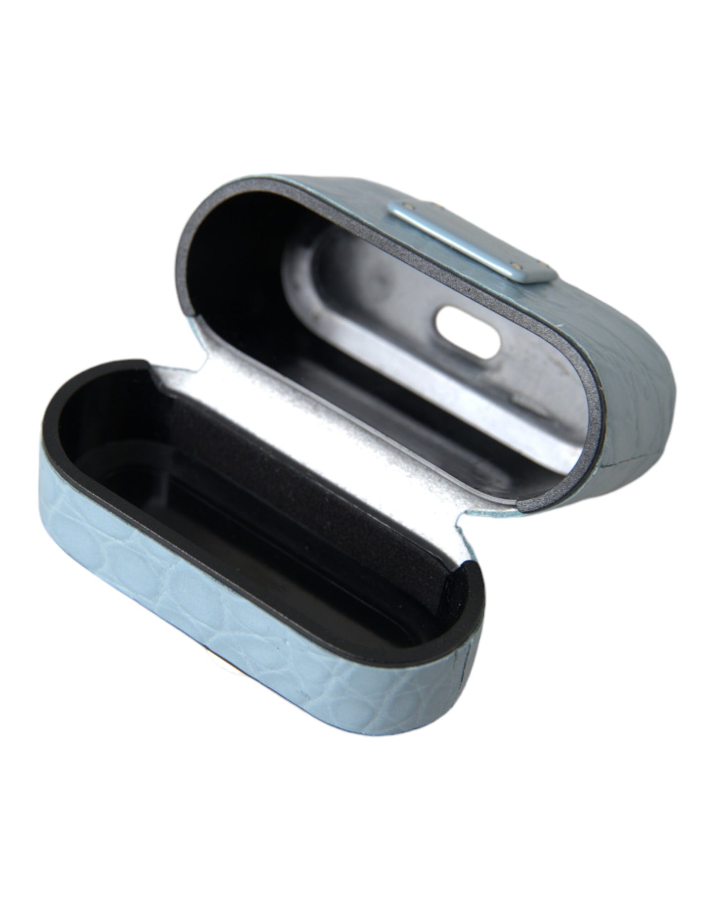 Light Blue Leather Metal Logo Plaque Airpods Case-Dolce & Gabbana-LabelTerrace.com
