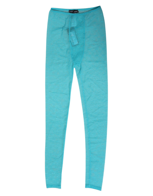 Light Blue Nylon Logo Lace Leggings Pants Underwear-Dolce & Gabbana-LabelTerrace.com