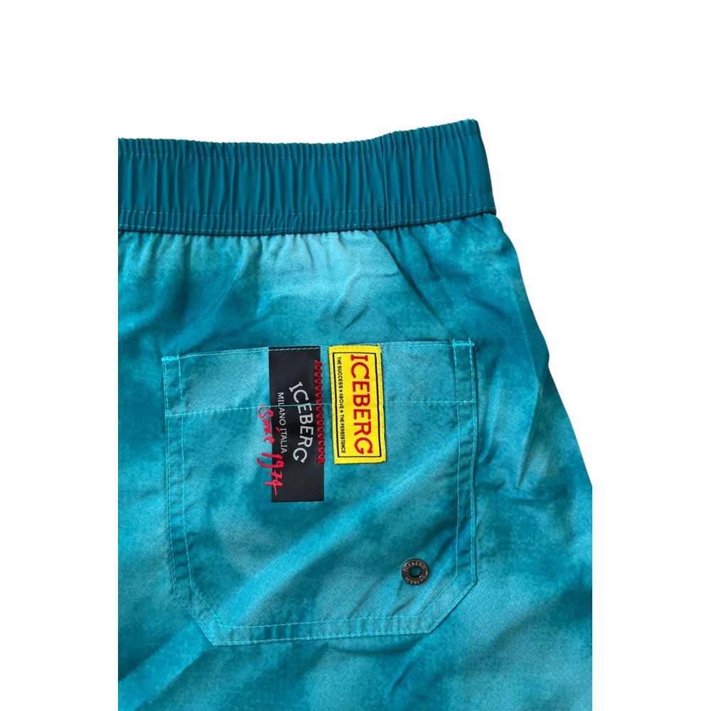 Light Blue Polyester Men Swim Short