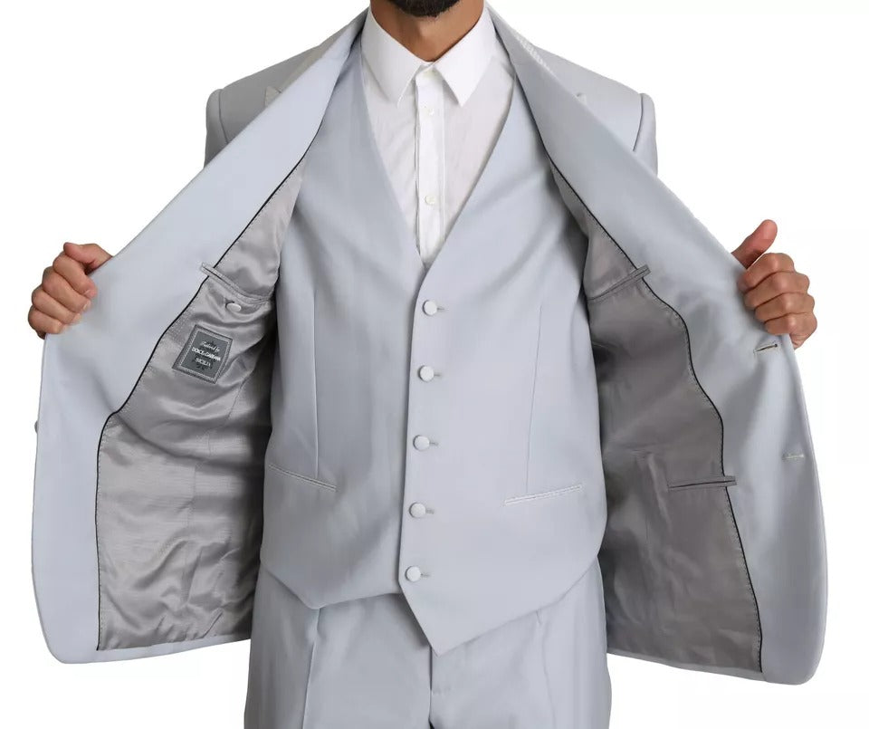 Light Blue SICILIA Wool 3 Piece Suit-Dolce & Gabbana-LabelTerrace.com