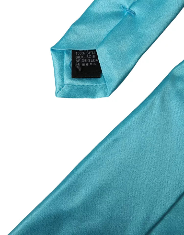 Light Blue Satin Silk Wide Adjustable Men Tie-Dolce & Gabbana-LabelTerrace.com