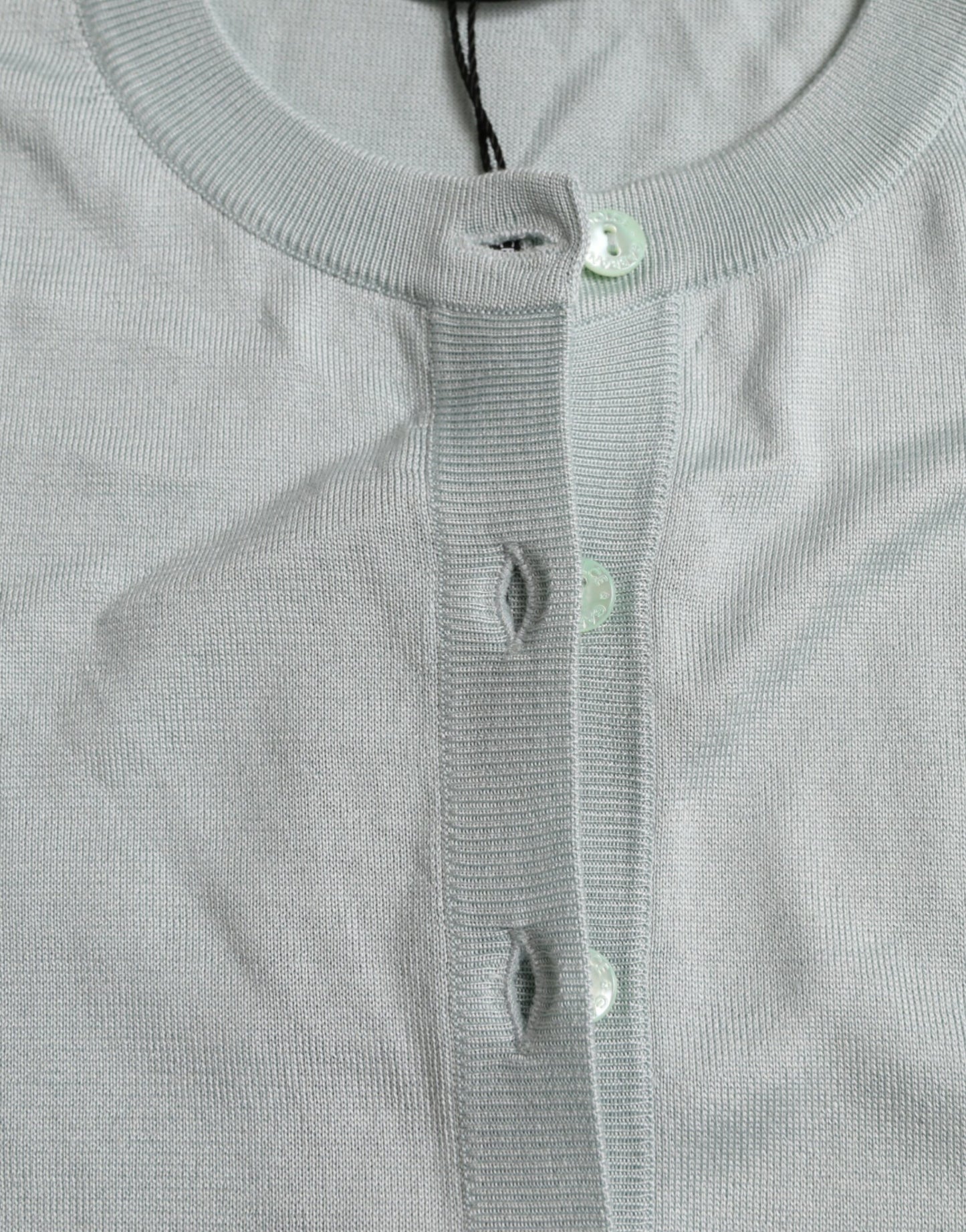 Light Blue Silk Crew Neck Cardigan Sweater-Dolce & Gabbana-LabelTerrace.com