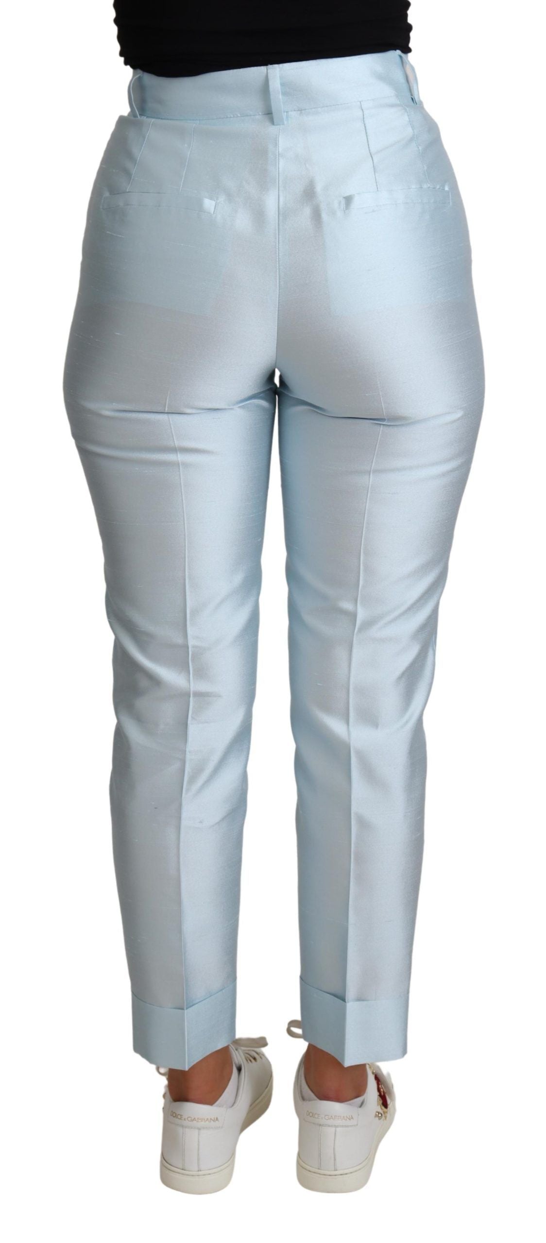 Light Blue Silk Cropped Tapered Trouser Pants-Dolce & Gabbana-LabelTerrace.com