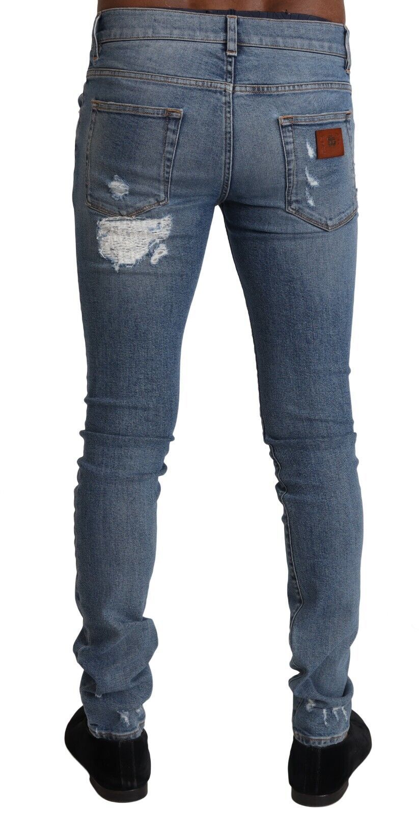 Light Blue Tattered Cotton Denim Skinny Jeans-Dolce & Gabbana-LabelTerrace.com
