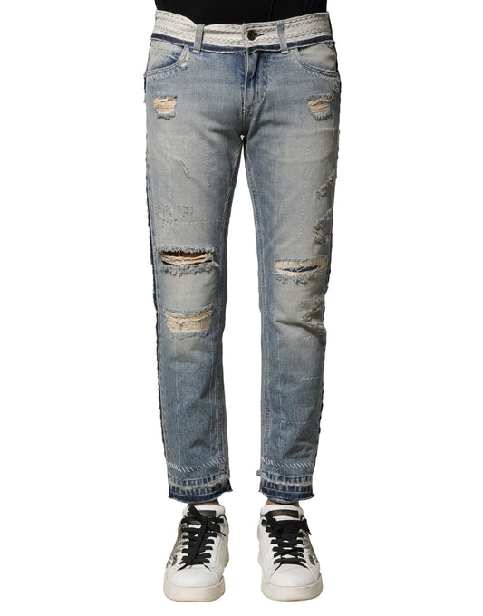 Light Blue Tattered Straight Men Denim Jeans-Dolce & Gabbana-LabelTerrace.com