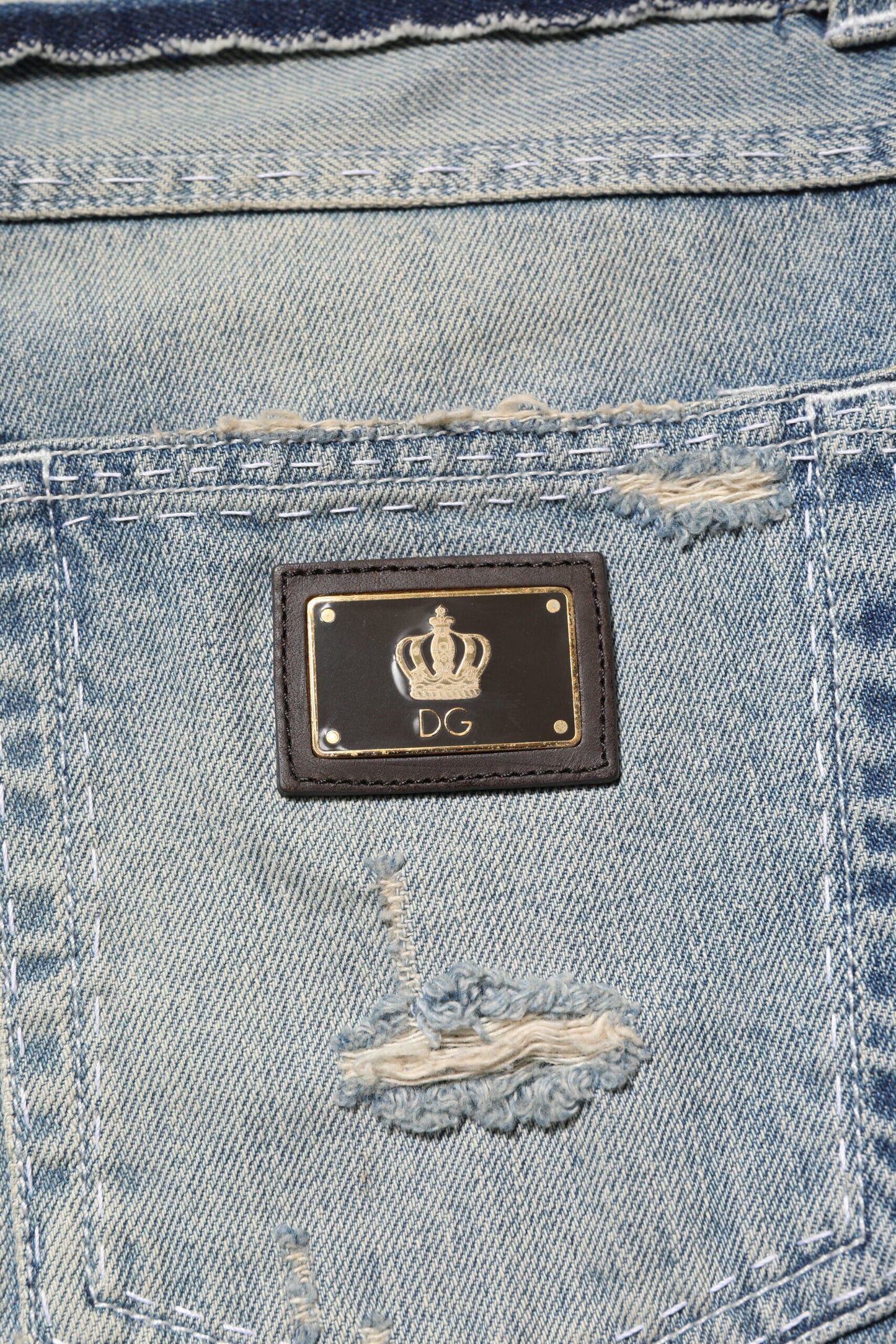Light Blue Tattered Straight Men Denim Jeans-Dolce & Gabbana-LabelTerrace.com