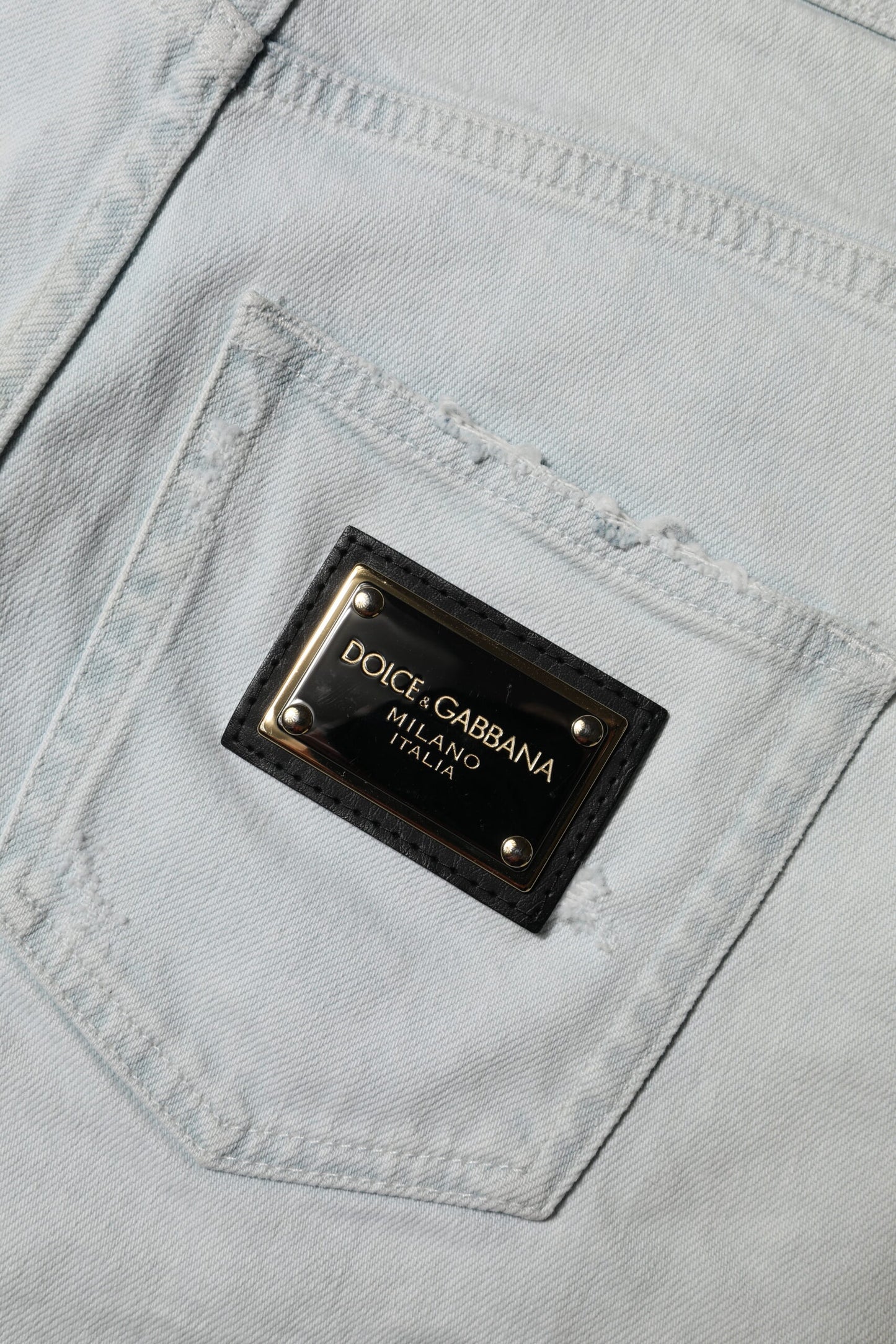 Light Blue Washed Denim Cotton Hot Pants Shorts-Dolce & Gabbana-LabelTerrace.com