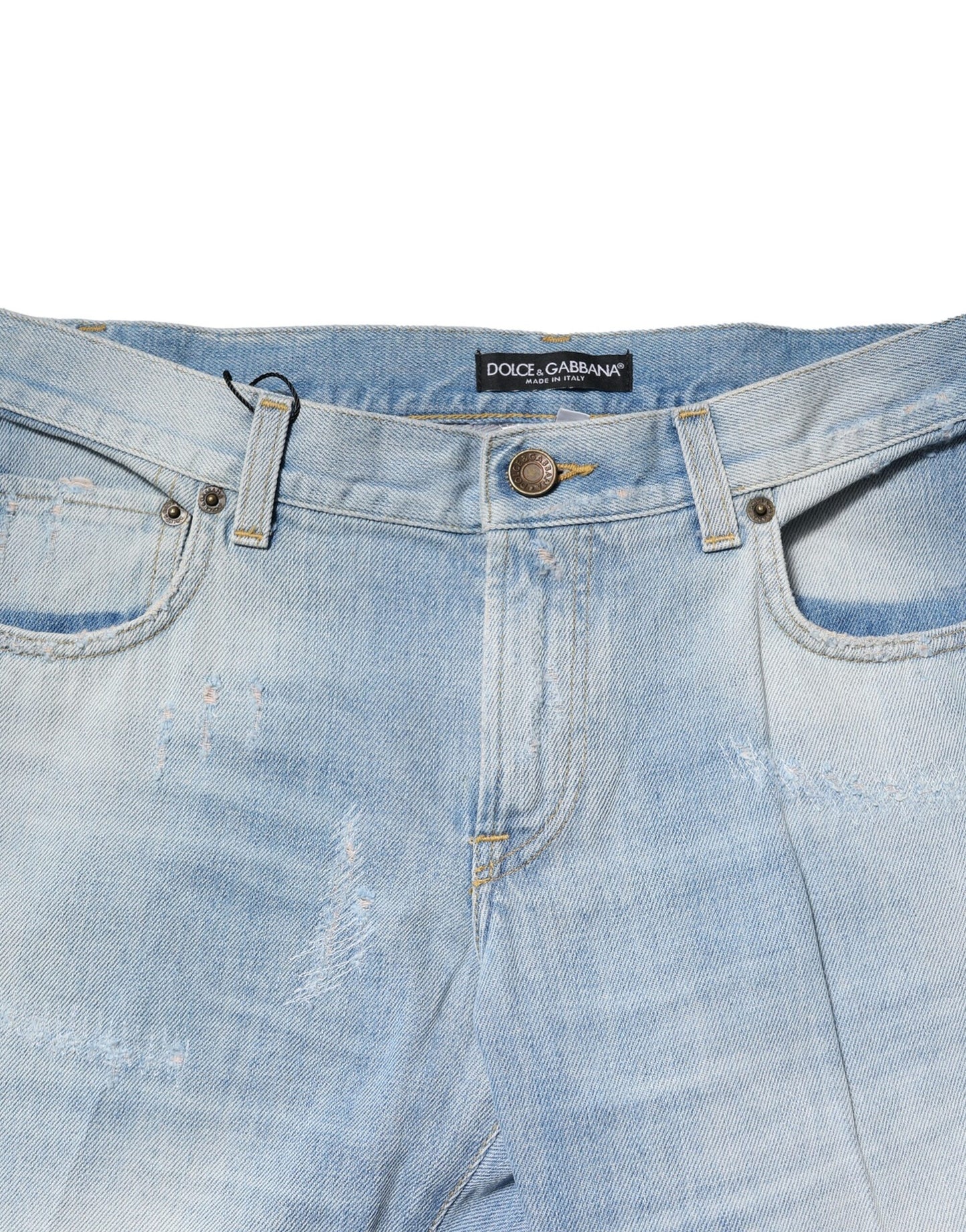 Light Blue Washed Straight Fit Denim Jeans-Dolce & Gabbana-LabelTerrace.com
