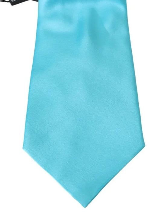 Light Blue Wide Mens Necktie Accessory 100% Silk Tie-Dolce & Gabbana-LabelTerrace.com
