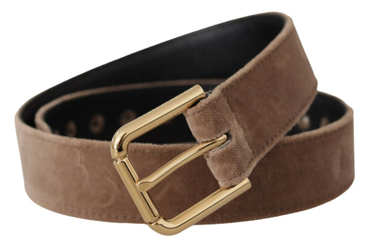 Light Brown Velvet Gold Tone Logo Metal Buckle Belt-Dolce & Gabbana-LabelTerrace.com