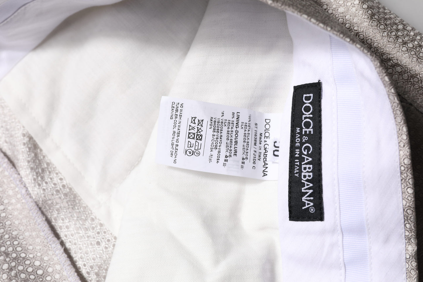 Light Gray Jacquard Silk Dotted 2 Piece Suit-Dolce & Gabbana-LabelTerrace.com