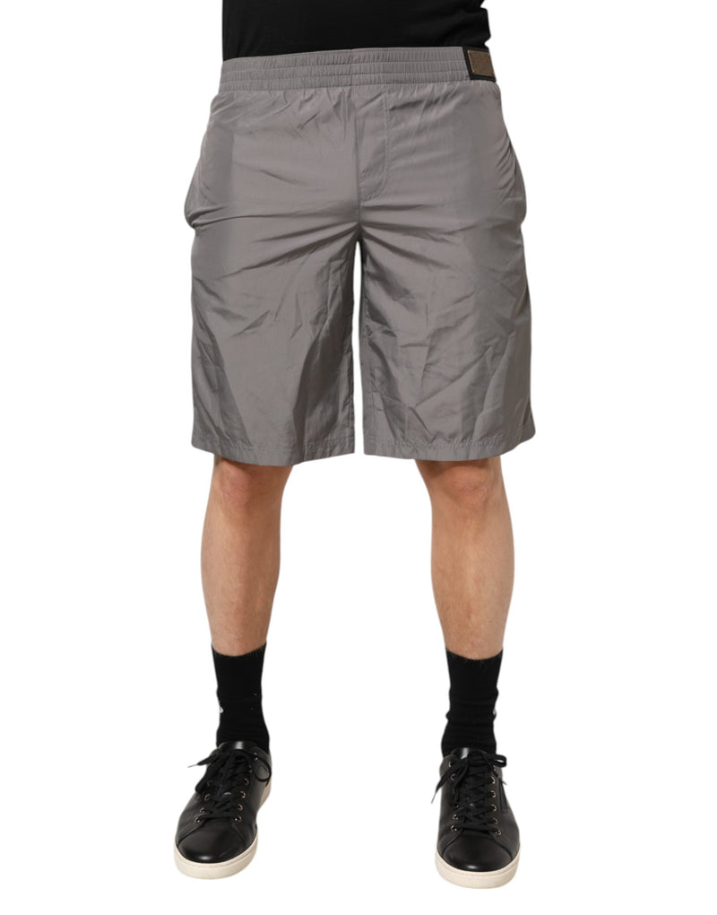 Light Gray Nylon Elastic Waist Shorts Swimwear-Dolce & Gabbana-LabelTerrace.com