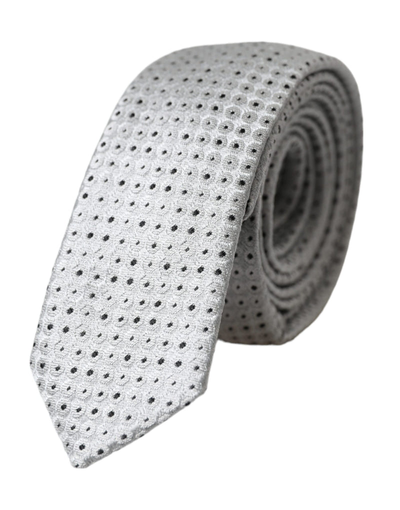Light Gray Polka Dot Silk Adjustable Men Tie-Dolce & Gabbana-LabelTerrace.com