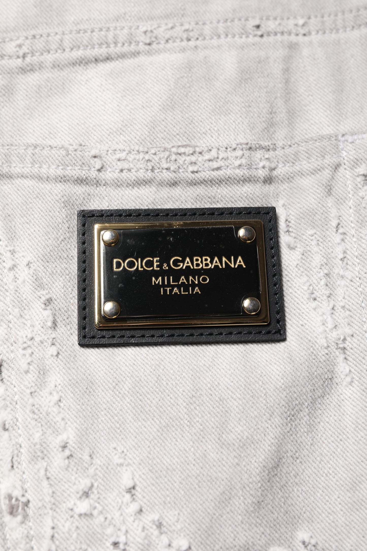 Light Gray Tattered Men Denim Bermuda Shorts-Dolce & Gabbana-LabelTerrace.com