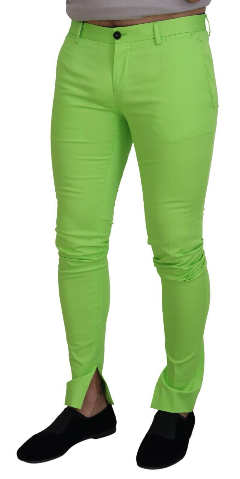 Light Green Cotton Skinny Men Trousers Pants
