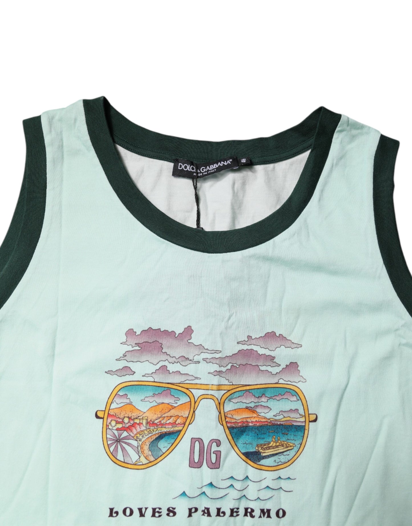 Light Green Graphic Print Sleeveless Tank T-shirt-Dolce & Gabbana-LabelTerrace.com