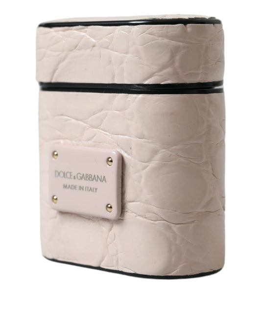 Light Pink Calf Leather Metal Logo Plaque Airpods Case-Dolce & Gabbana-LabelTerrace.com