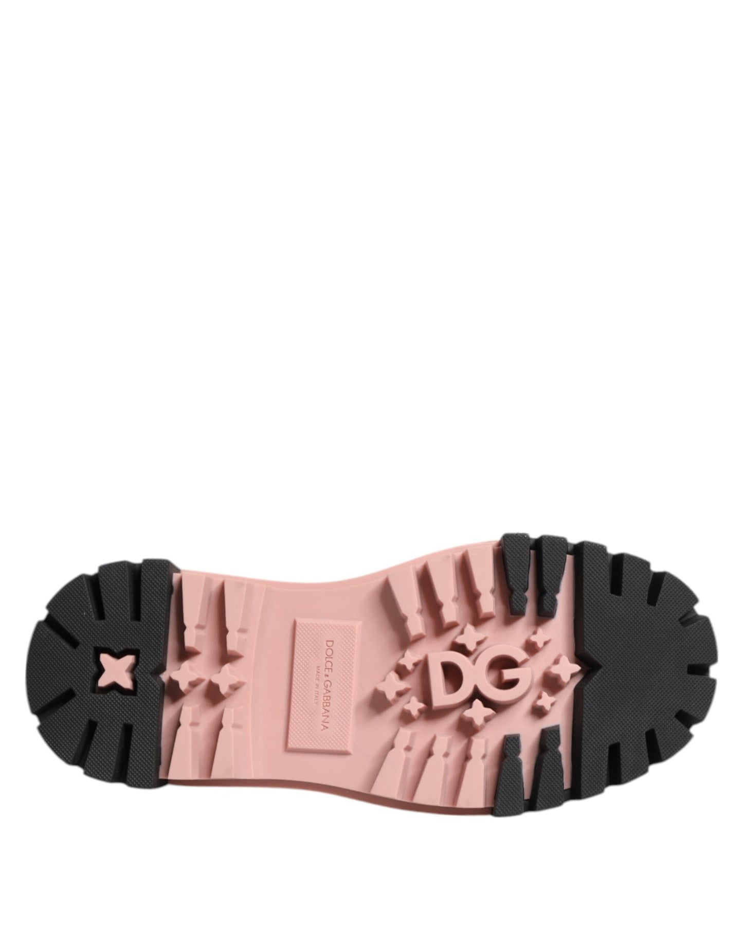 Light Powder Pink Black Leather Lace-Up Shoes-Dolce & Gabbana-LabelTerrace.com