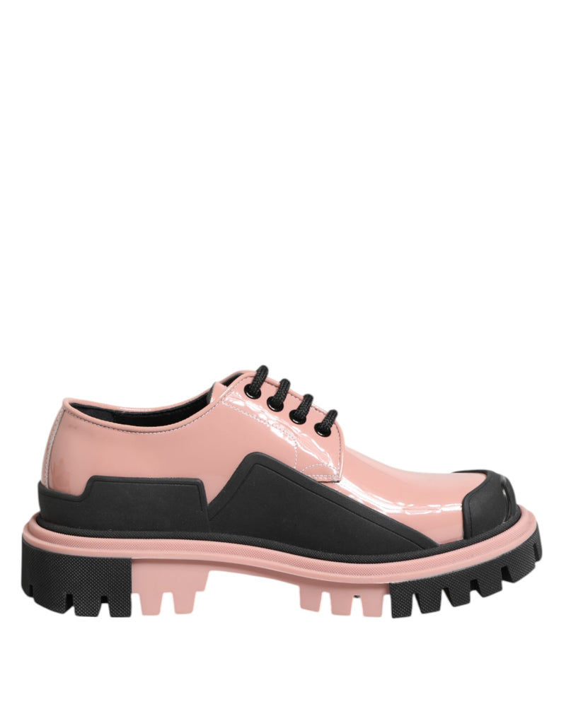 Light Powder Pink Black Leather Lace-Up Shoes-Dolce & Gabbana-LabelTerrace.com