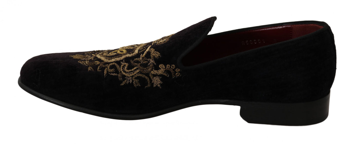 Loafers Black Velvet Gold Crown-Dolce & Gabbana-LabelTerrace.com