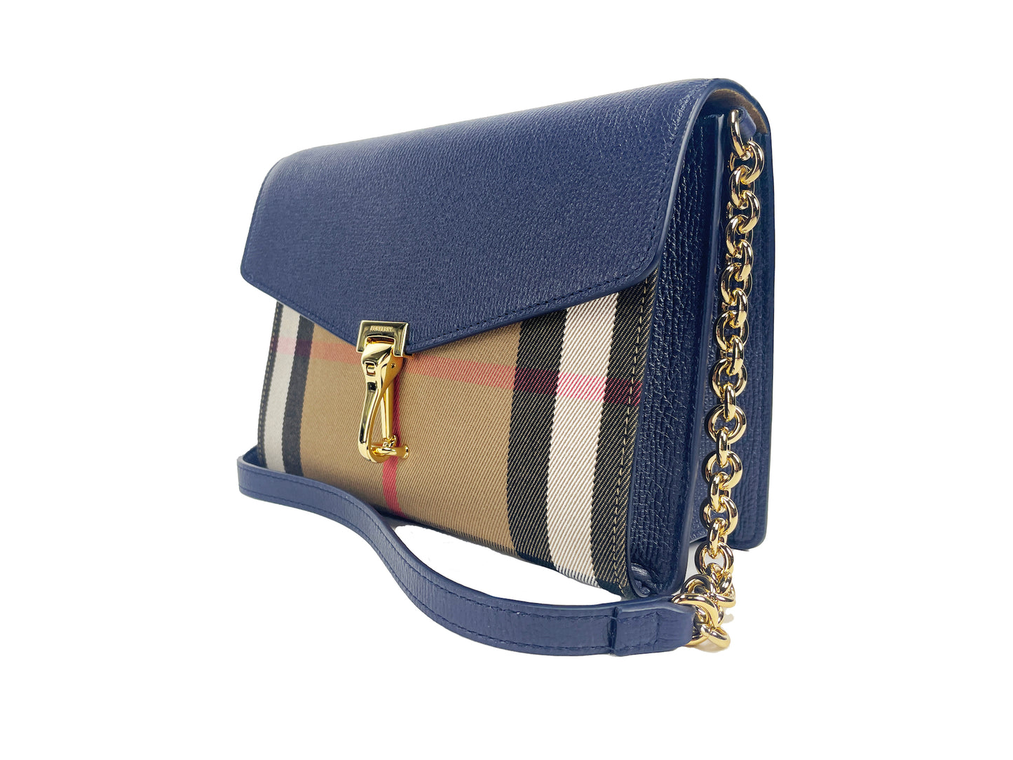 Macken Small Regency Blue House Check Leather Crossbody Bag-Burberry-LabelTerrace.com