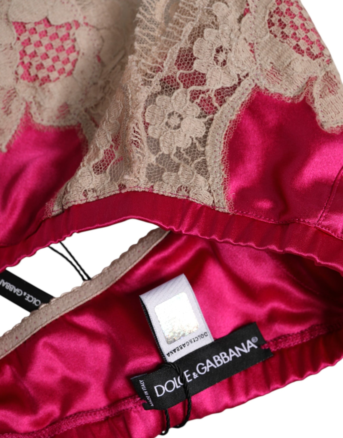 Magenta Floral Lace Silk Non Wire Bra Underwear-Dolce & Gabbana-LabelTerrace.com