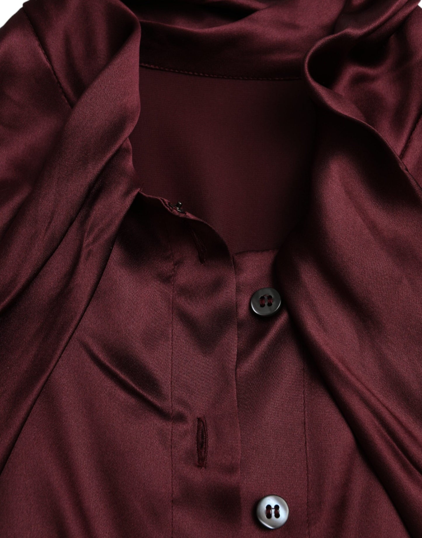 Maroon Ascot Collar Long Sleeve Top Blouse-Dolce & Gabbana-LabelTerrace.com