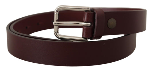Maroon Calf Leather Silver Tone Metal Buckle Belt-Dolce & Gabbana-LabelTerrace.com