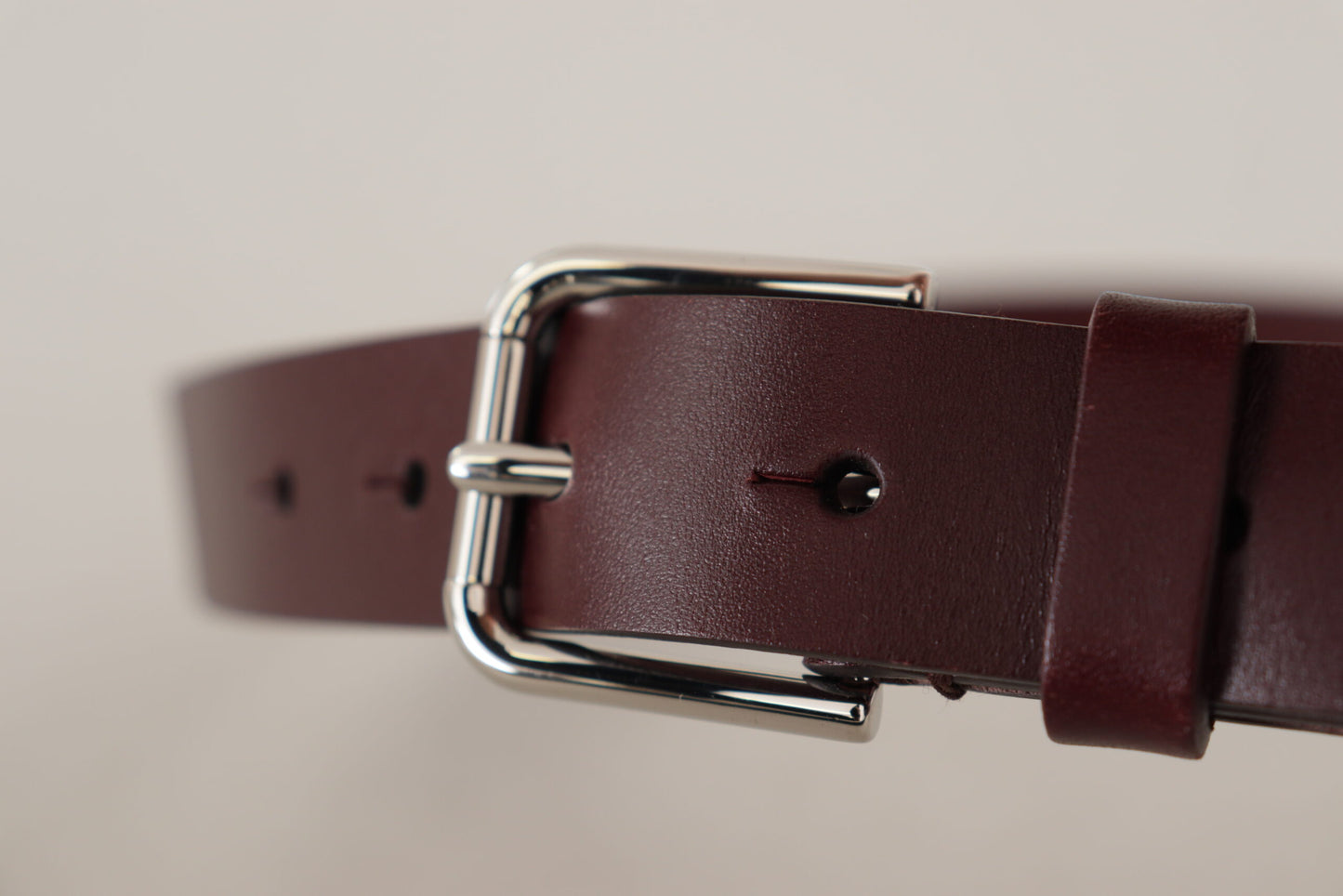 Maroon Calf Leather Silver Tone Metal Buckle Belt-Dolce & Gabbana-LabelTerrace.com