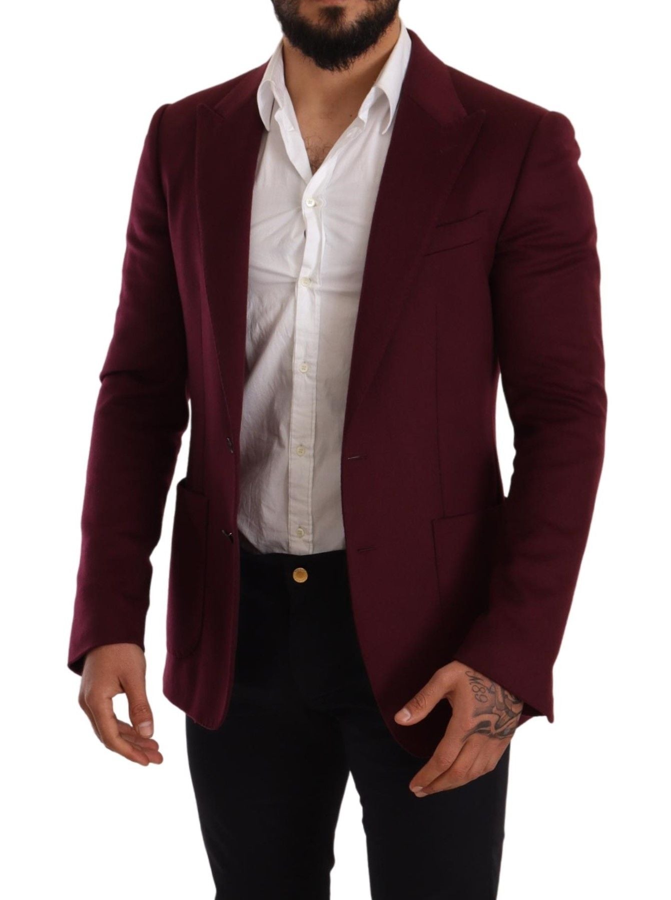 Maroon Cashmere Slim Fit Coat Jacket Blazer-Dolce & Gabbana-LabelTerrace.com