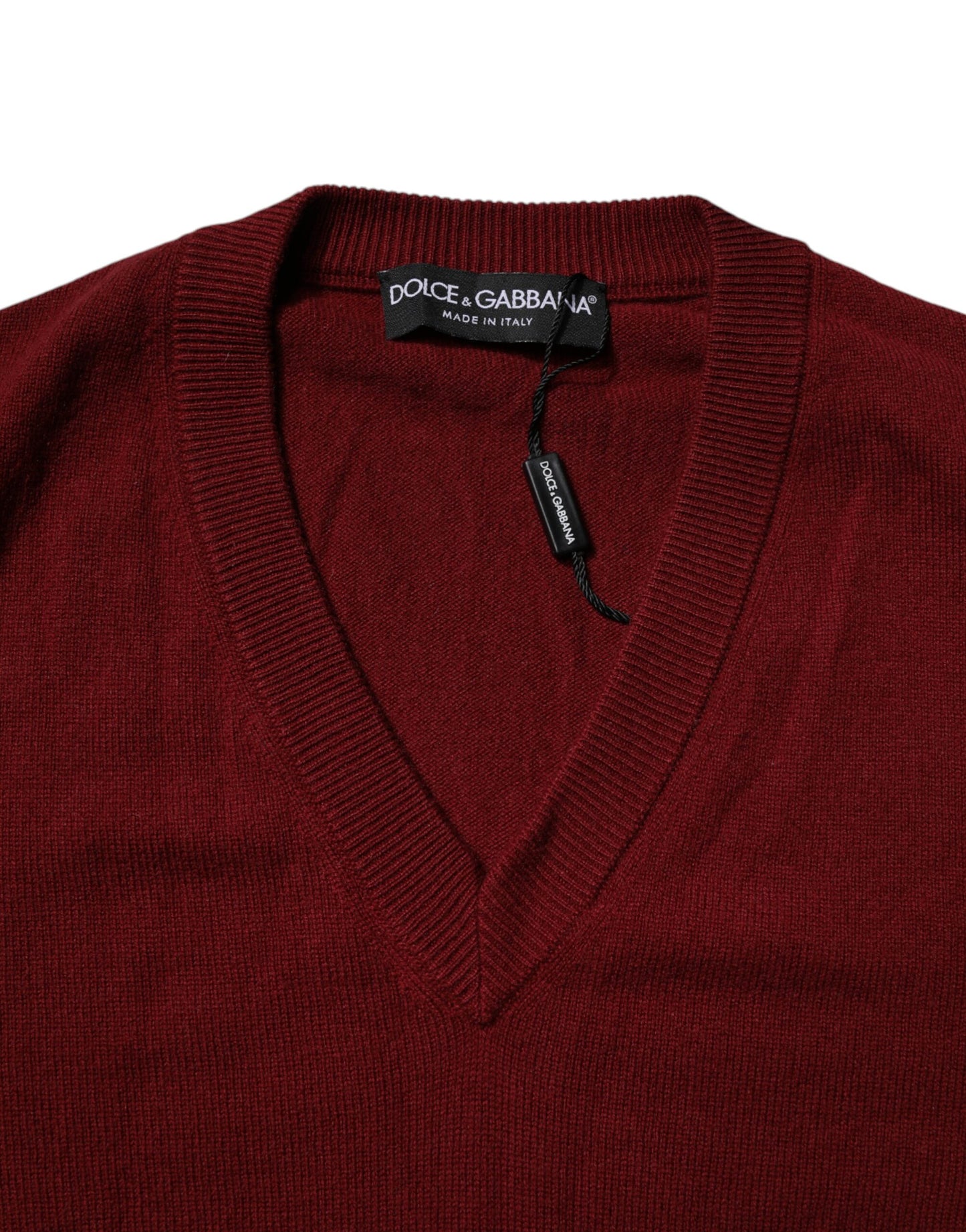 Maroon Cashmere V-neck Men Pullover Sweater-Dolce & Gabbana-LabelTerrace.com